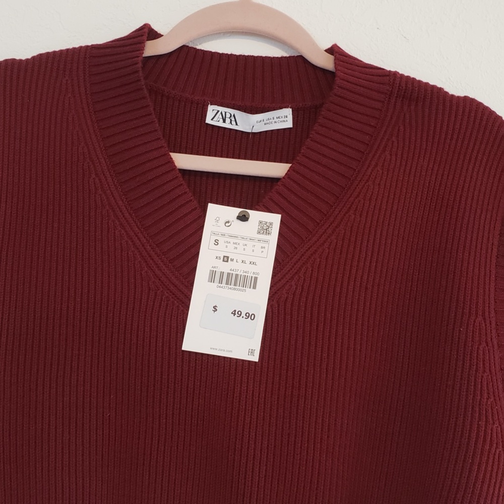 NWT Zara Beautiful Burgundy Wool Blend Vest - Picture 6 of 14